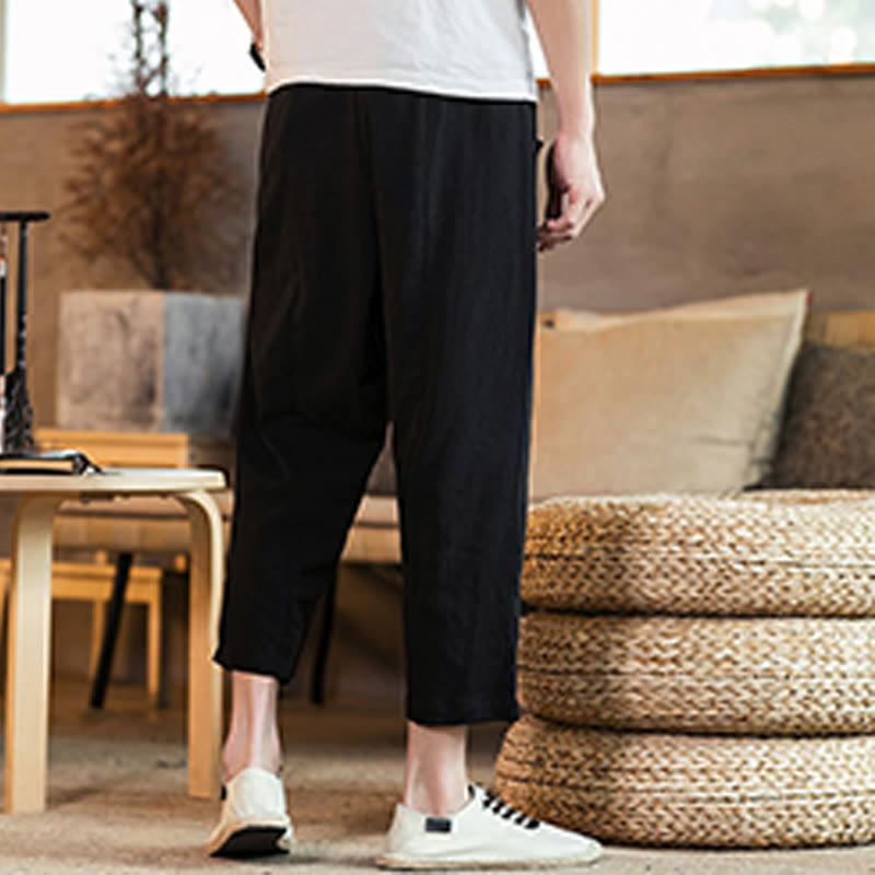 Tactile Cotton Linen Carrot Silhouette Meditation Trousers