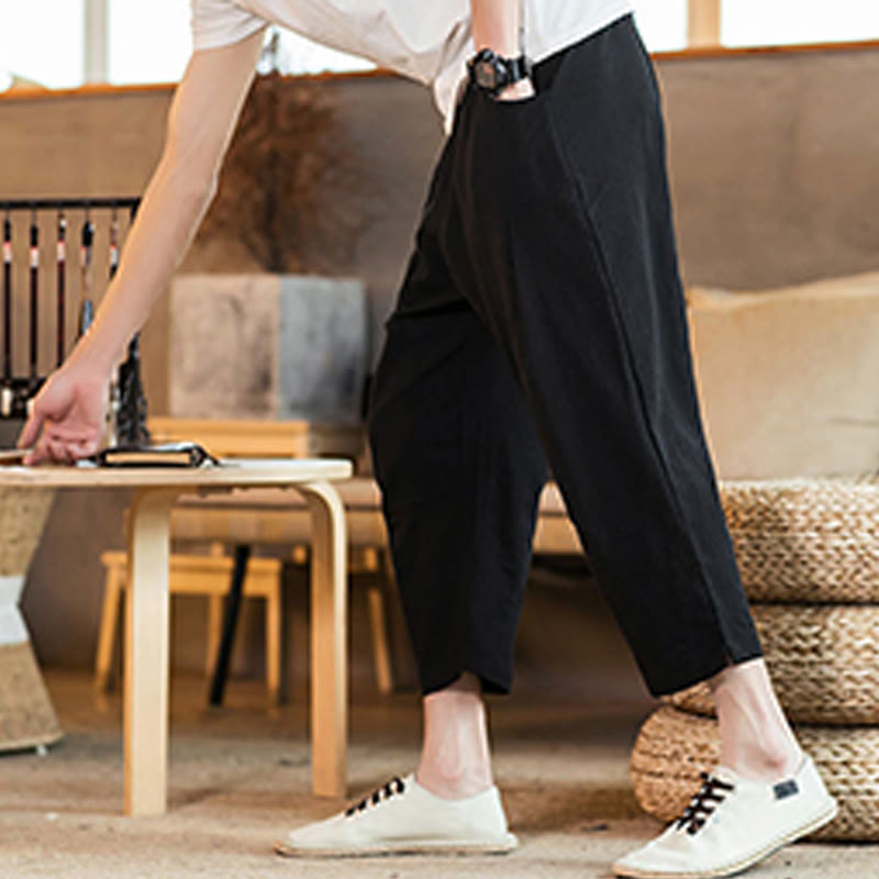 Tactile Cotton Linen Carrot Silhouette Meditation Trousers