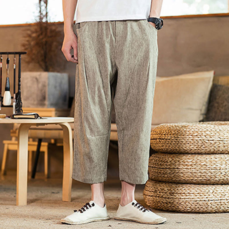 Tactile Cotton Linen Carrot Silhouette Meditation Trousers