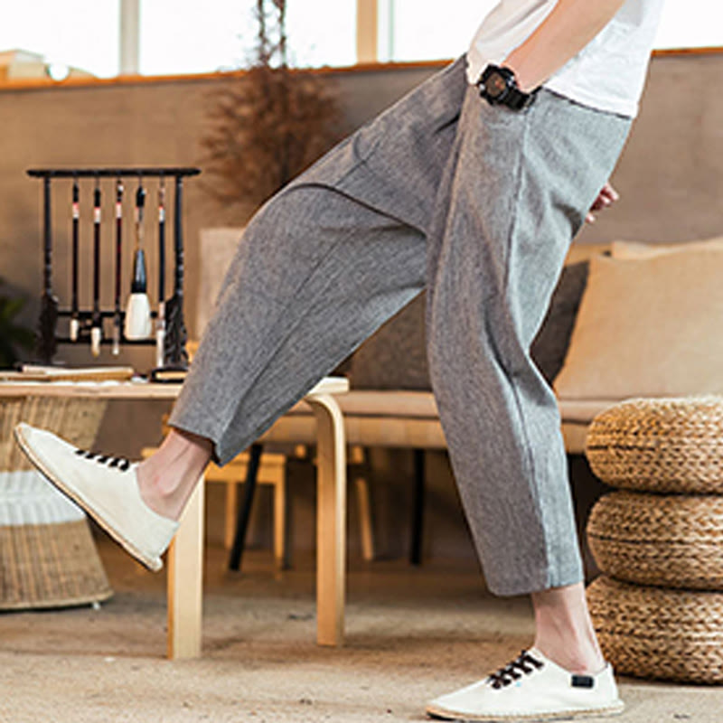 Tactile Cotton Linen Carrot Silhouette Meditation Trousers