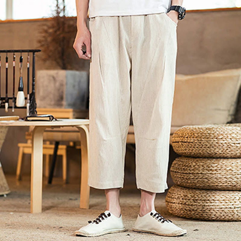 Tactile Cotton Linen Carrot Silhouette Meditation Trousers