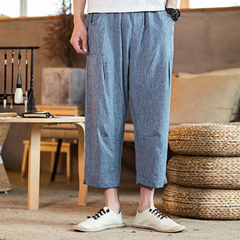Tactile Cotton Linen Carrot Silhouette Meditation Trousers
