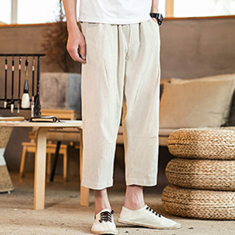 Tactile Cotton Linen Carrot Silhouette Meditation Trousers