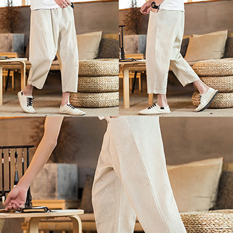 Tactile Cotton Linen Carrot Silhouette Meditation Trousers