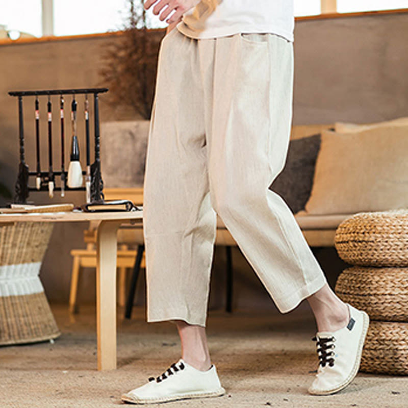 Tactile Cotton Linen Carrot Silhouette Meditation Trousers
