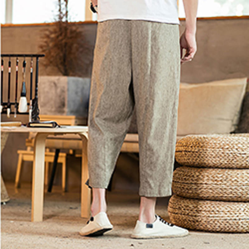 Tactile Cotton Linen Carrot Silhouette Meditation Trousers
