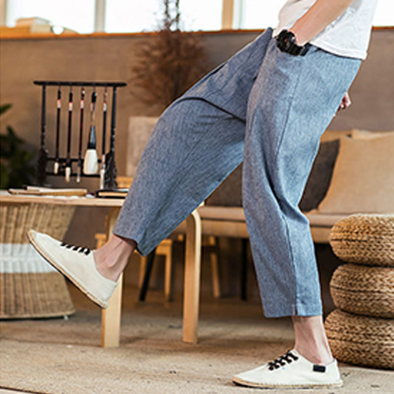 Tactile Cotton Linen Carrot Silhouette Meditation Trousers