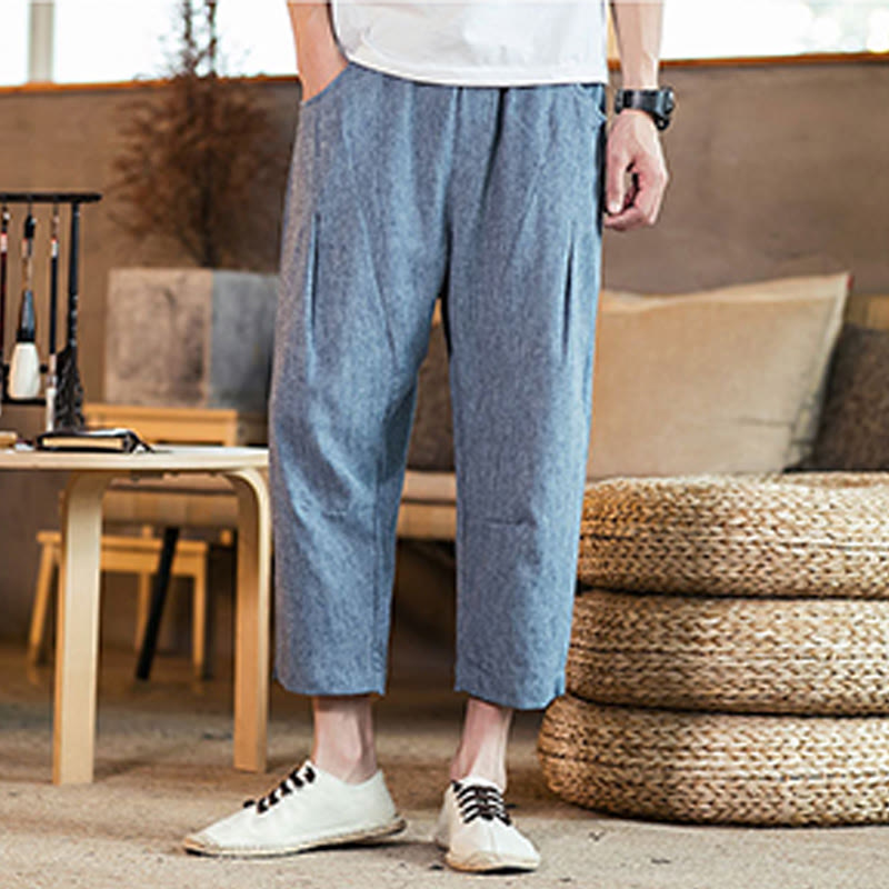 Tactile Cotton Linen Carrot Silhouette Meditation Trousers
