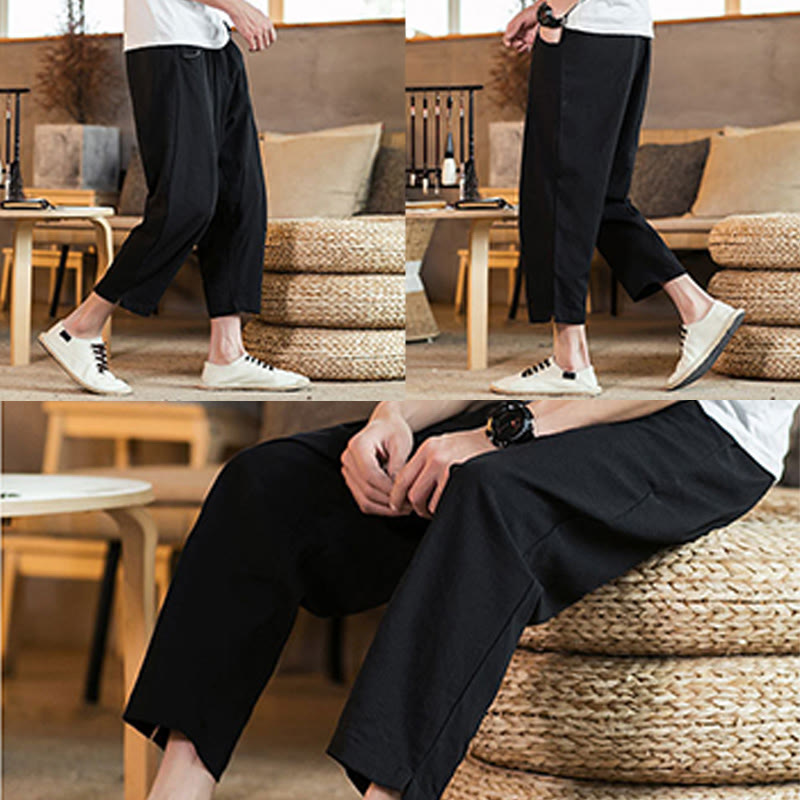 Tactile Cotton Linen Carrot Silhouette Meditation Trousers
