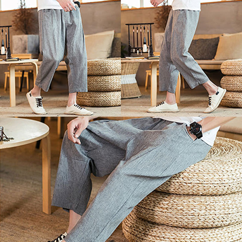 Tactile Cotton Linen Carrot Silhouette Meditation Trousers
