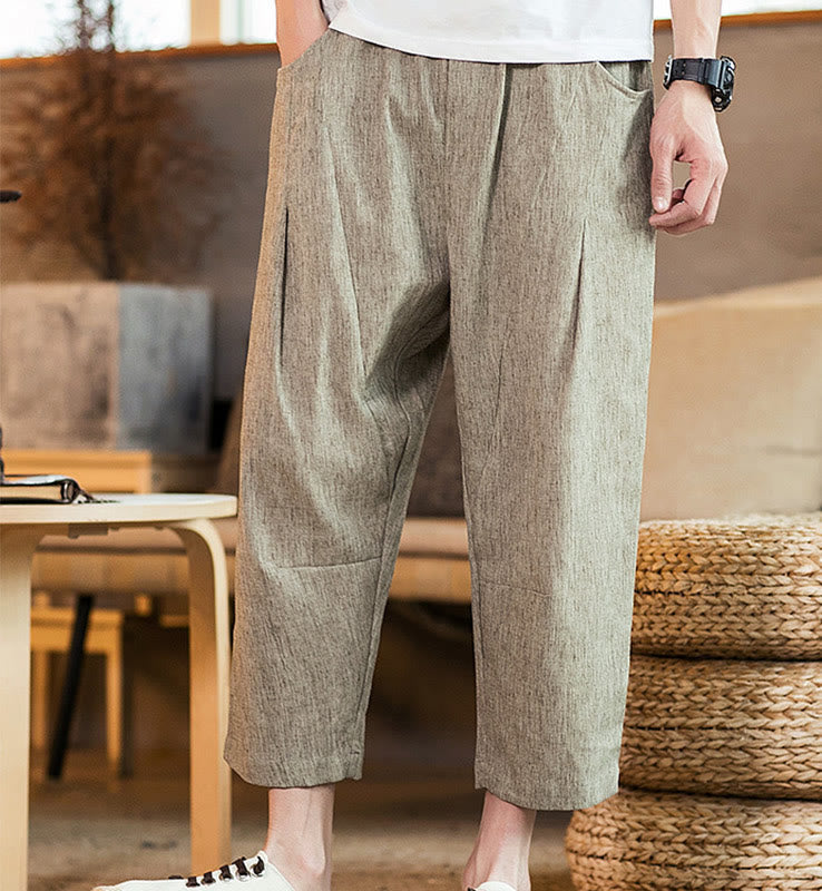 Tactile Cotton Linen Carrot Silhouette Meditation Trousers