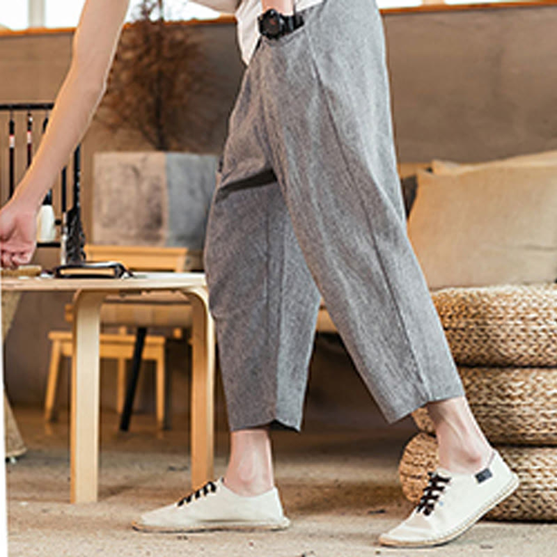 Tactile Cotton Linen Carrot Silhouette Meditation Trousers