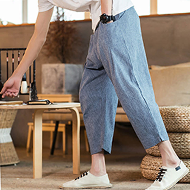 Tactile Cotton Linen Carrot Silhouette Meditation Trousers