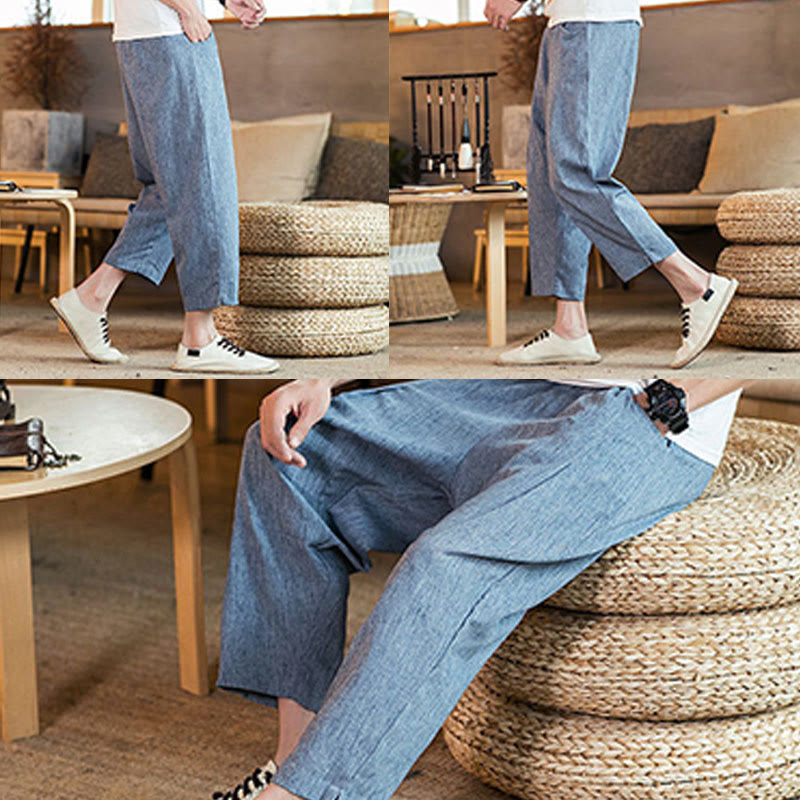 Tactile Cotton Linen Carrot Silhouette Meditation Trousers