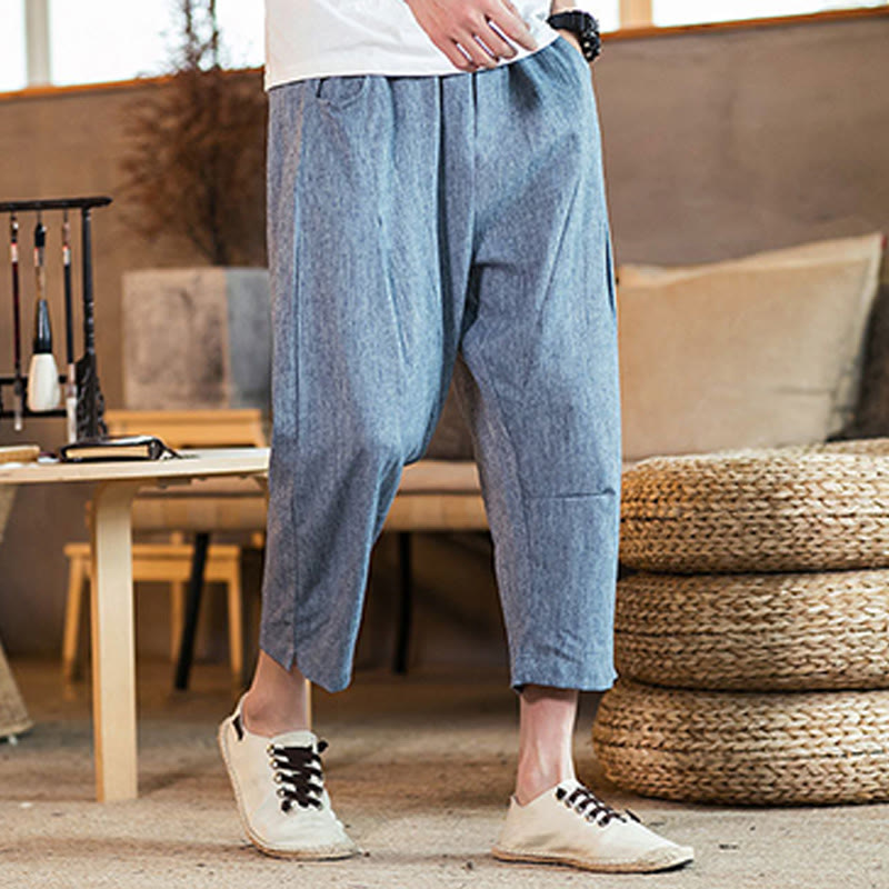 Tactile Cotton Linen Carrot Silhouette Meditation Trousers