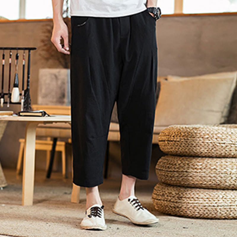 Tactile Cotton Linen Carrot Silhouette Meditation Trousers