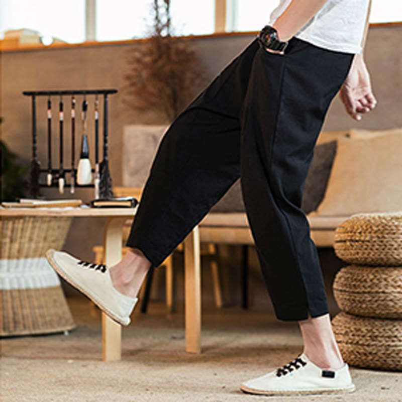 Tactile Cotton Linen Carrot Silhouette Meditation Trousers