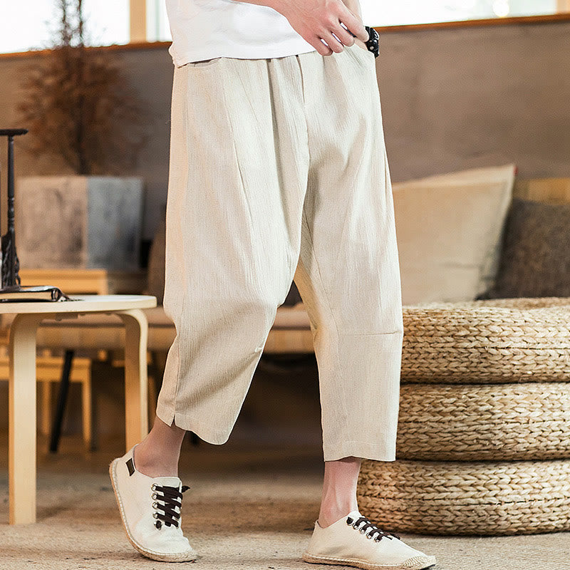 Tactile Cotton Linen Carrot Silhouette Meditation Trousers
