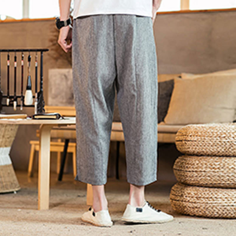 Tactile Cotton Linen Carrot Silhouette Meditation Trousers