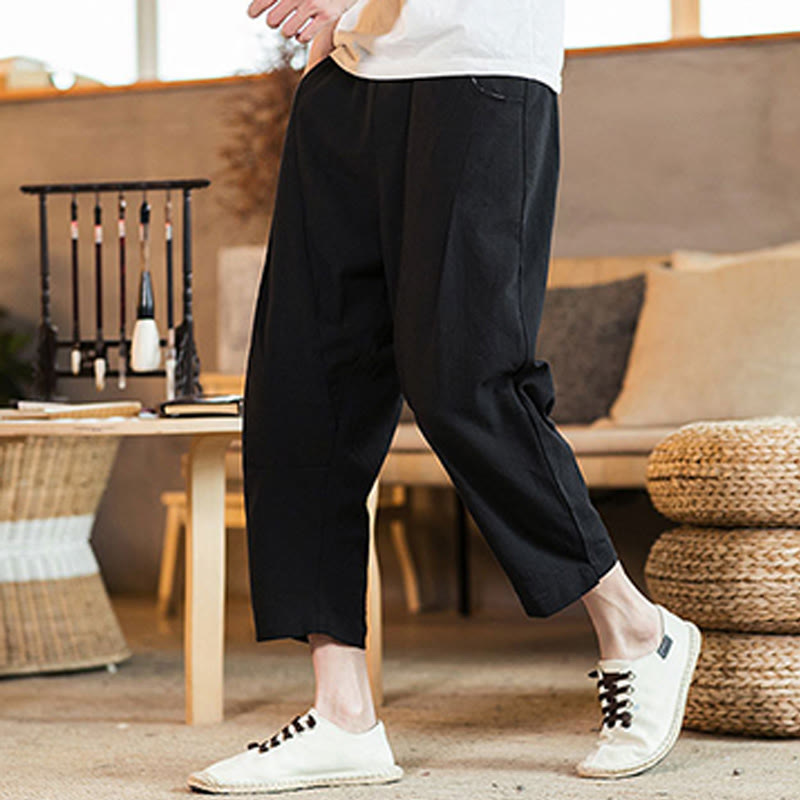 Tactile Cotton Linen Carrot Silhouette Meditation Trousers
