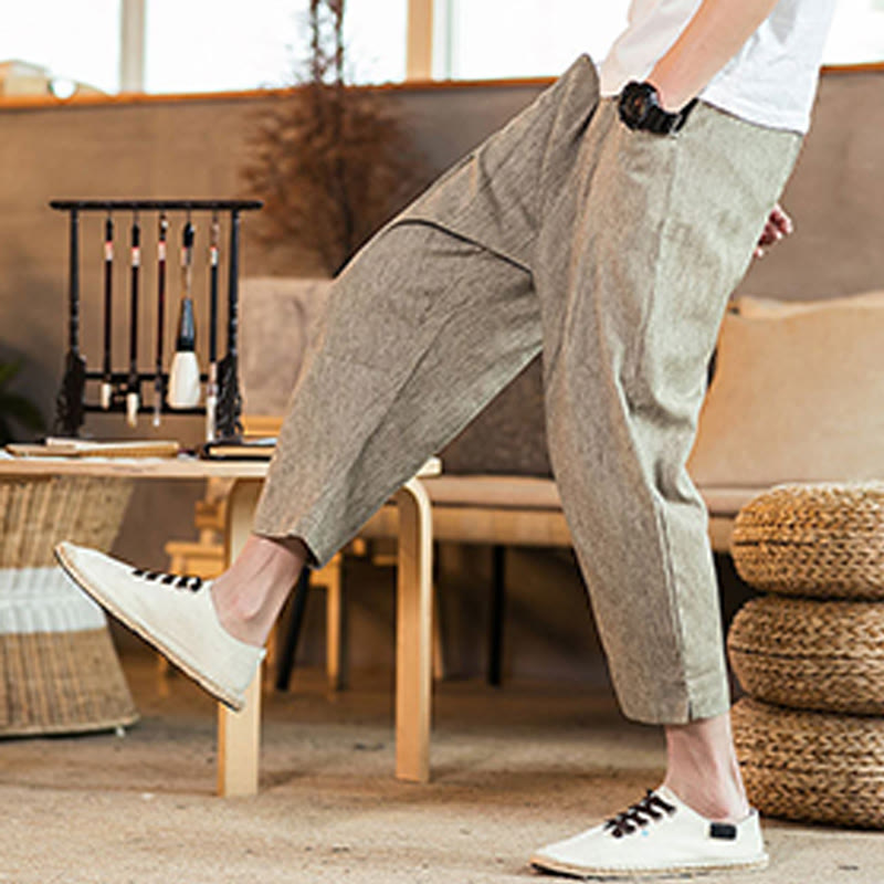 Tactile Cotton Linen Carrot Silhouette Meditation Trousers