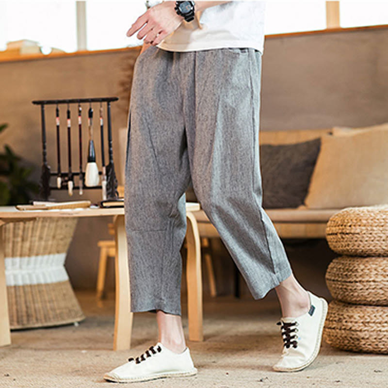 Tactile Cotton Linen Carrot Silhouette Meditation Trousers