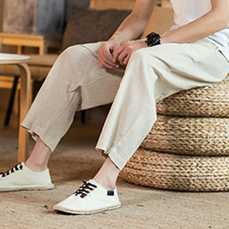 Tactile Cotton Linen Carrot Silhouette Meditation Trousers