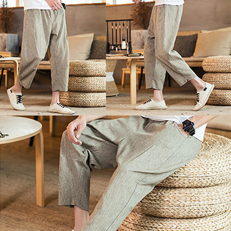 Tactile Cotton Linen Carrot Silhouette Meditation Trousers
