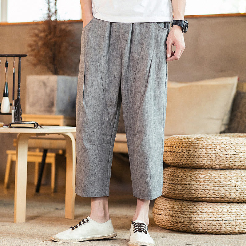 Tactile Cotton Linen Carrot Silhouette Meditation Trousers