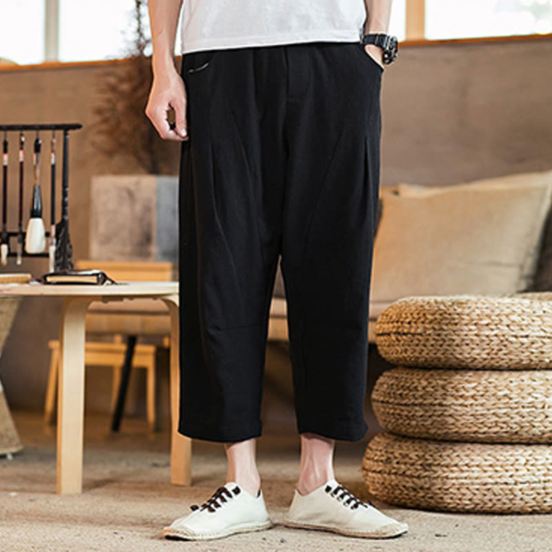 Tactile Cotton Linen Carrot Silhouette Meditation Trousers