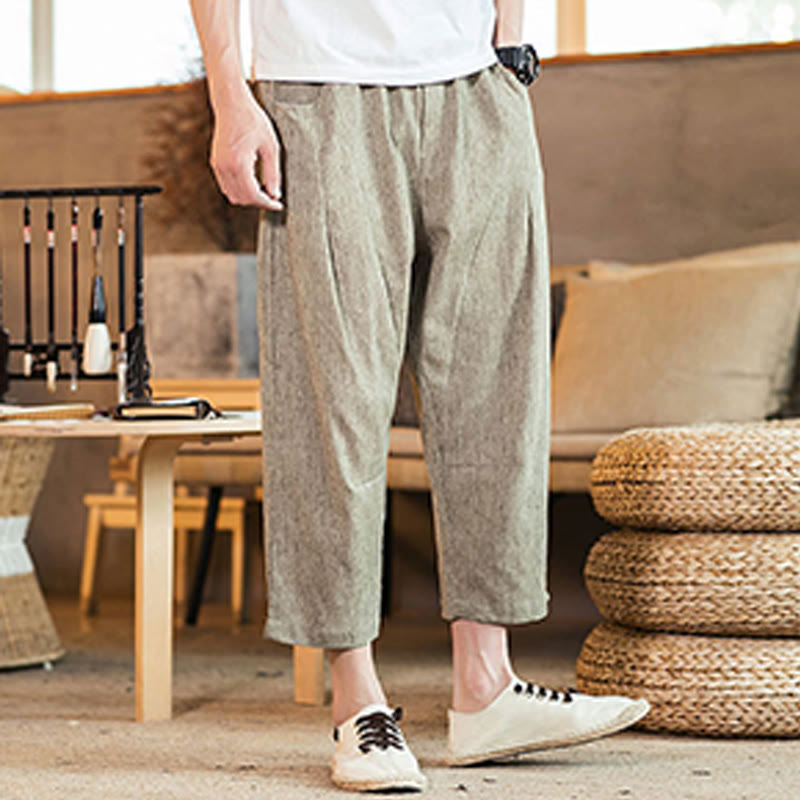 Tactile Cotton Linen Carrot Silhouette Meditation Trousers
