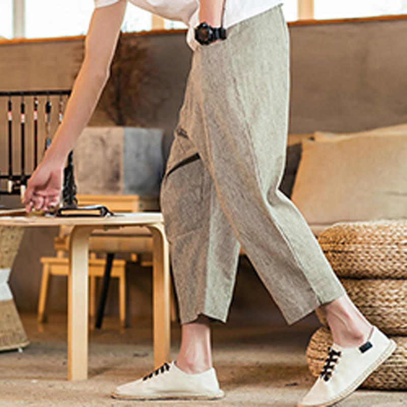 Tactile Cotton Linen Carrot Silhouette Meditation Trousers
