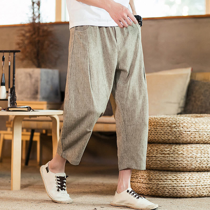 Tactile Cotton Linen Carrot Silhouette Meditation Trousers