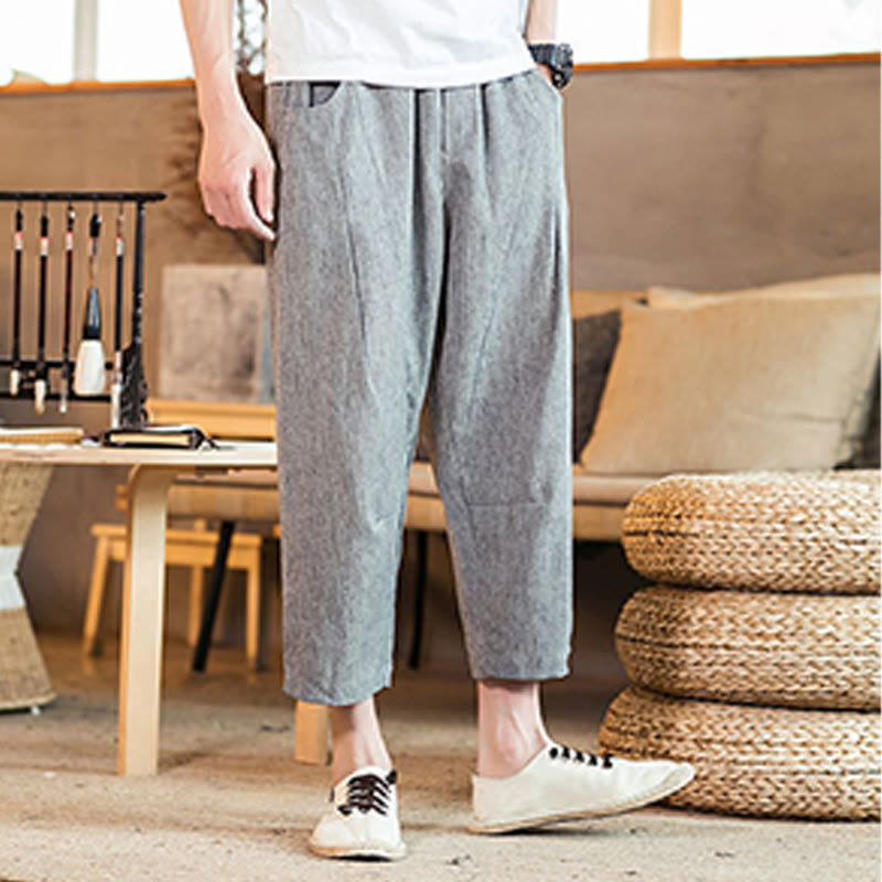 Tactile Cotton Linen Carrot Silhouette Meditation Trousers