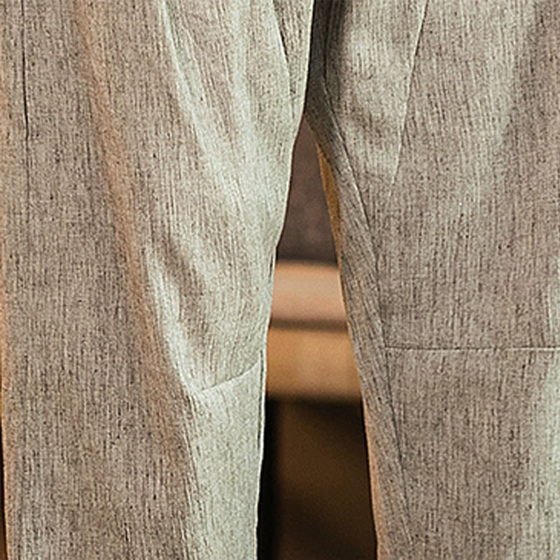 Tactile Cotton Linen Carrot Silhouette Meditation Trousers