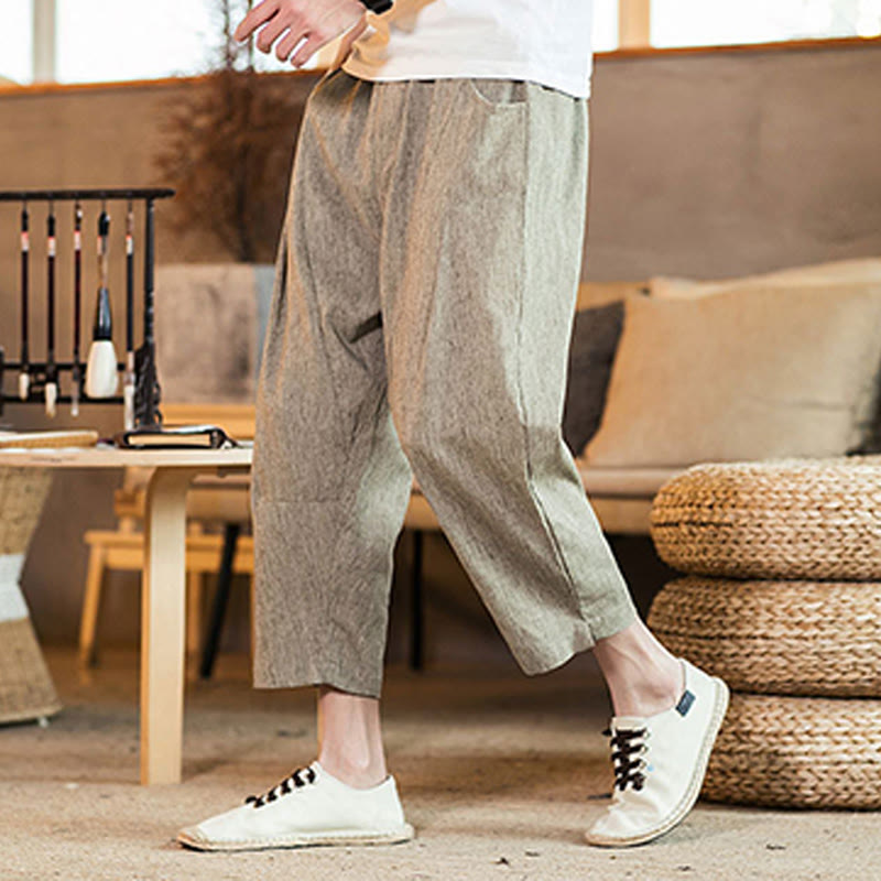 Tactile Cotton Linen Carrot Silhouette Meditation Trousers