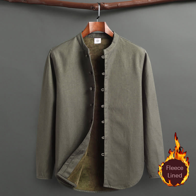 Solid Tang Suit Traditional Fleece Lined Uniform Long Sleeve Top Pants Men's Set