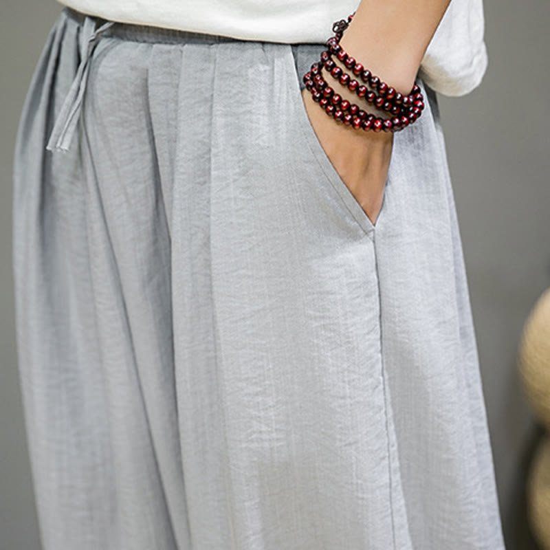 Summer Plain Drawstring Men's Ankle-Length Cotton Harem Pants With Pockets