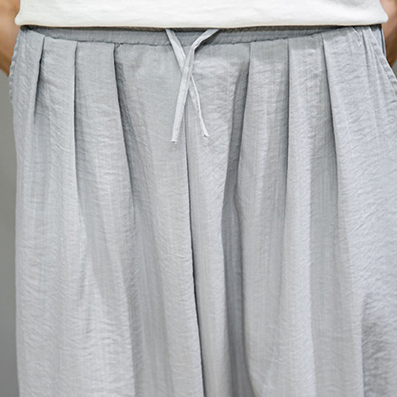 Summer Plain Drawstring Men's Ankle-Length Cotton Harem Pants With Pockets