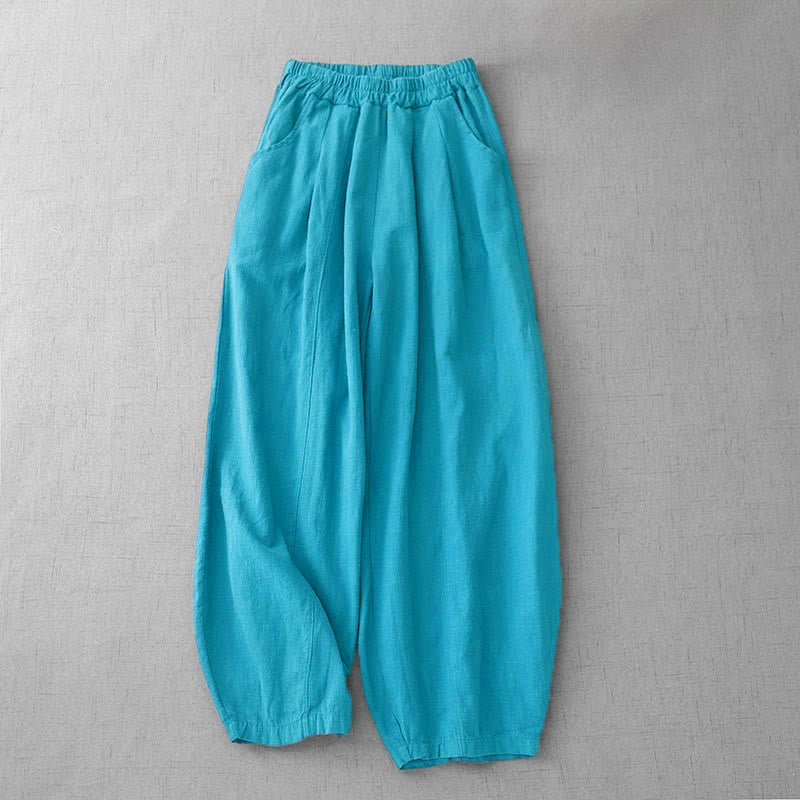 Casual Plain 7-8 Length Women's Cotton Linen Harem Pants With Pockets