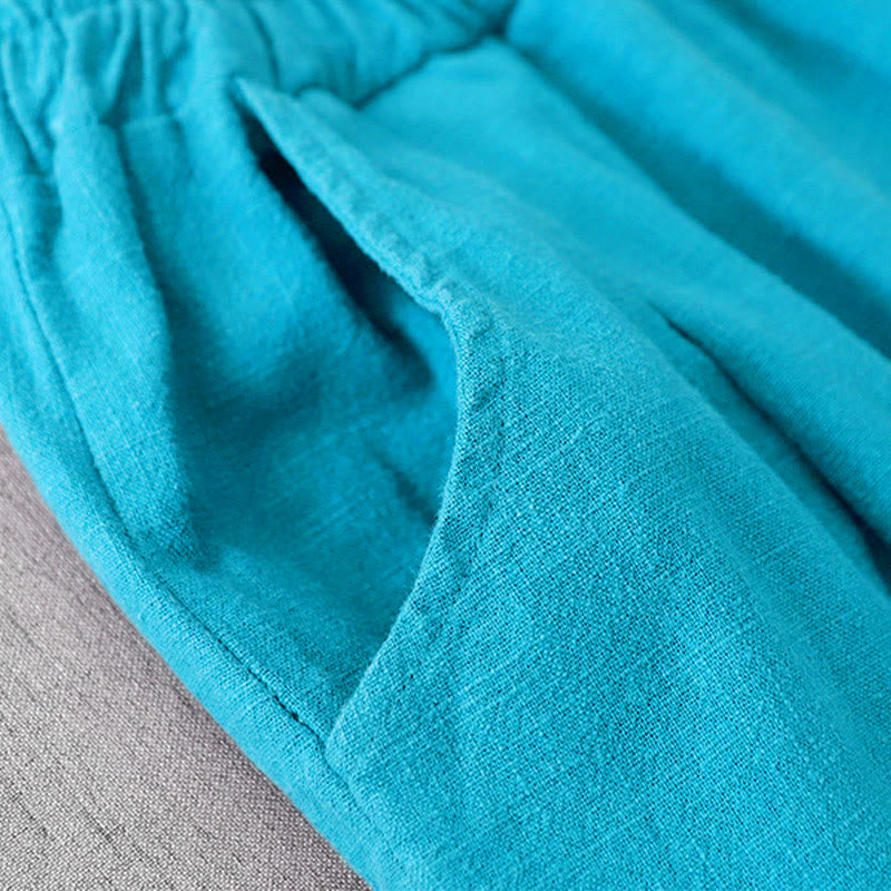 Casual Plain 7-8 Length Women's Cotton Linen Harem Pants With Pockets