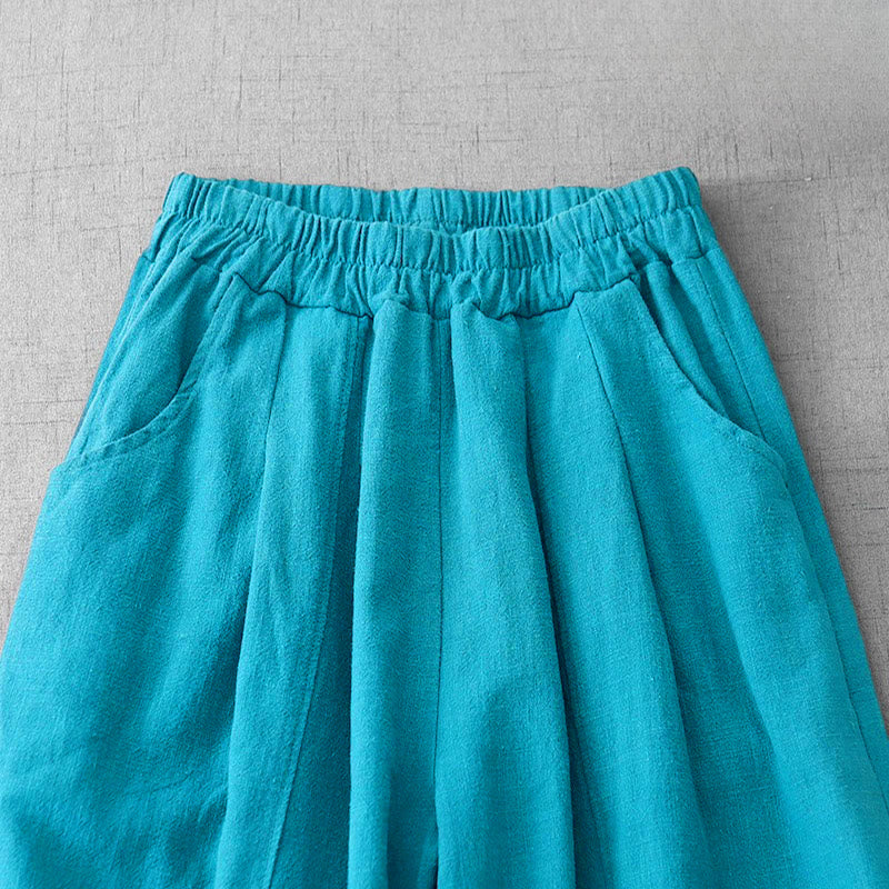 Casual Plain 7-8 Length Women's Cotton Linen Harem Pants With Pockets