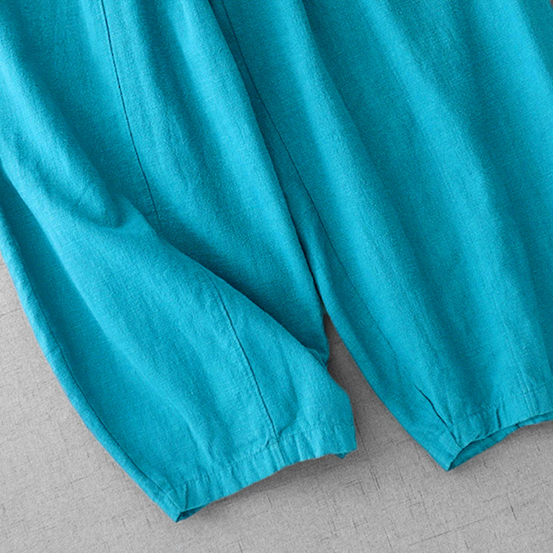 Casual Plain 7-8 Length Women's Cotton Linen Harem Pants With Pockets