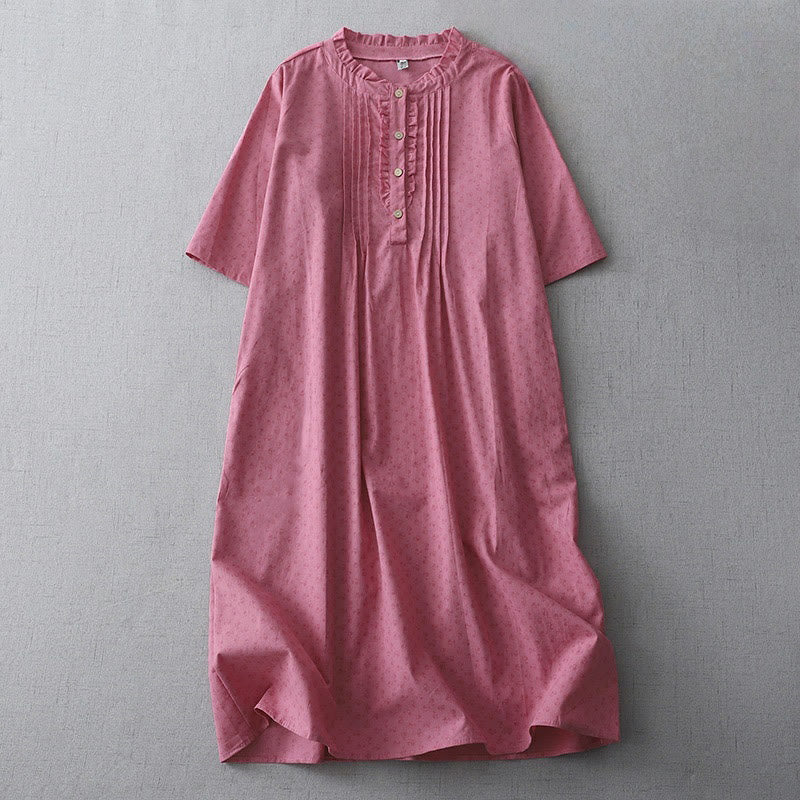 Breathable Cotton Linen Relaxed Grounding Midi Dress with Pockets