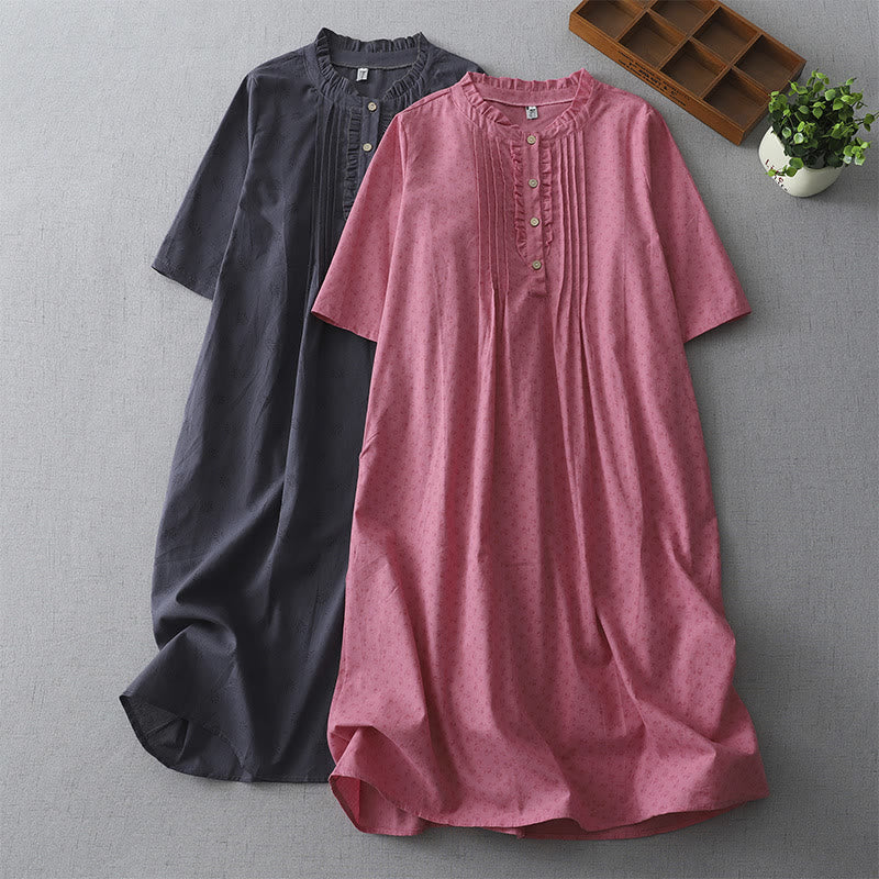 Breathable Cotton Linen Relaxed Grounding Midi Dress with Pockets