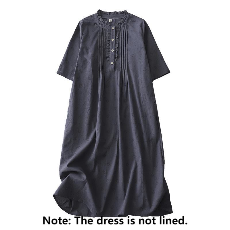 Breathable Cotton Linen Relaxed Grounding Midi Dress with Pockets