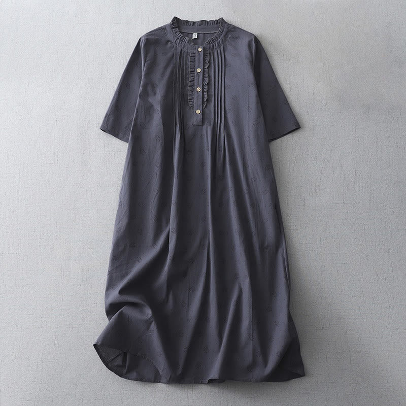 Breathable Cotton Linen Relaxed Grounding Midi Dress with Pockets