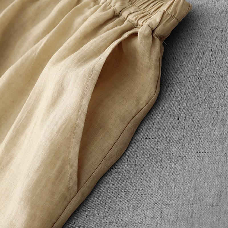 Commute Solid Color Lace Embroidery Design Cotton Women's Wide Leg Cropped Pants With Pockets