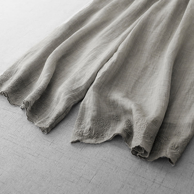 Commute Solid Color Lace Embroidery Design Cotton Women's Wide Leg Cropped Pants With Pockets