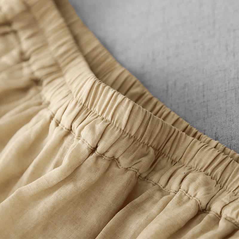 Commute Solid Color Lace Embroidery Design Cotton Women's Wide Leg Cropped Pants With Pockets